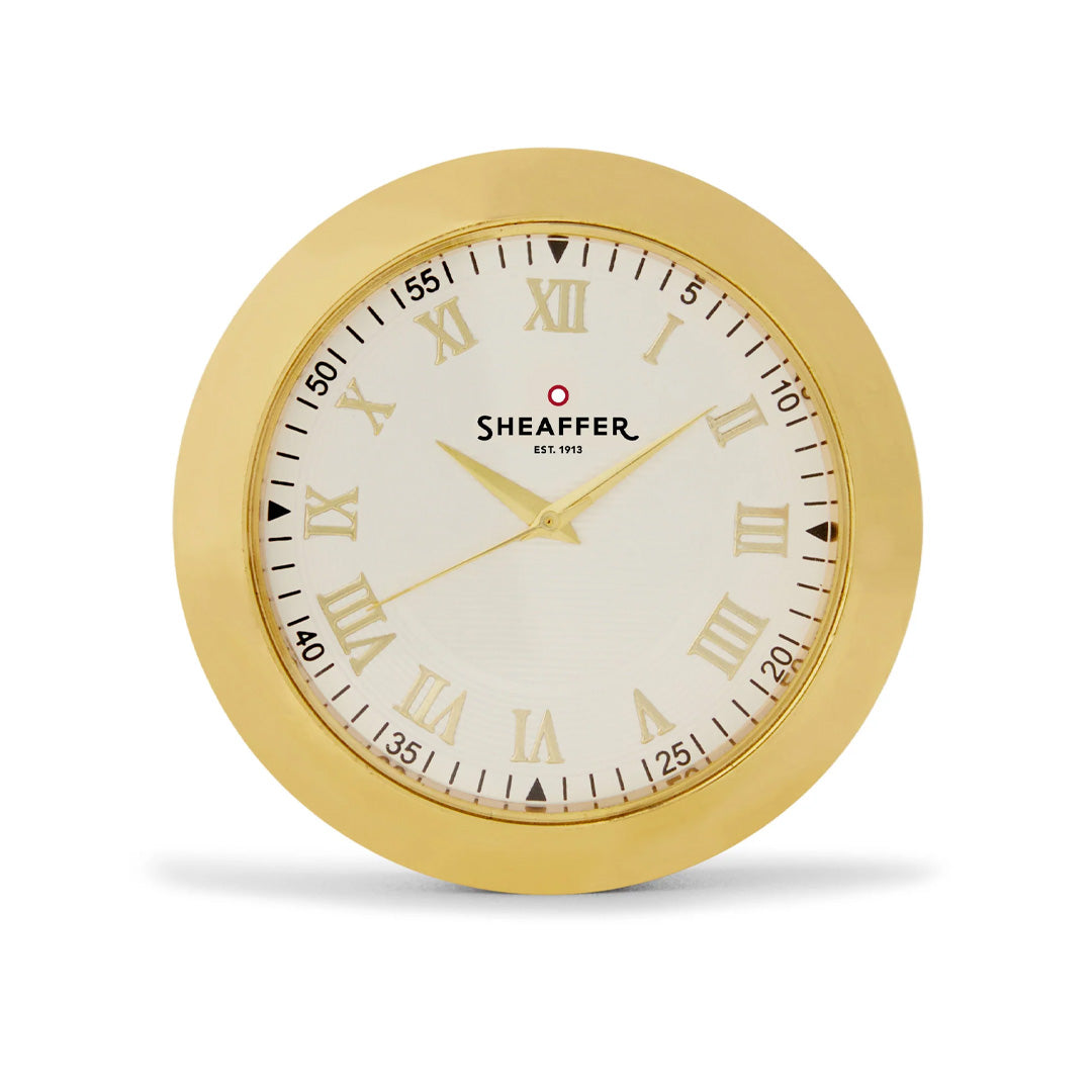 Sheaffer 100 G9340 Ballpoint Pen Bright Chrome With Gold Tone Trim With Gold Plated Table Clock