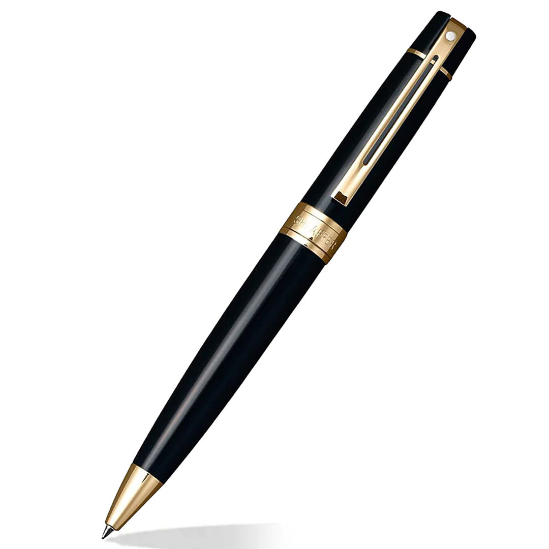 Sheaffer 300 G9325 Ballpoint Pen Glossy Black With Gold Tone Trim With Gold Plated Table Clock