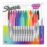 Sharpie Permanent Marker Pen Fine Point Set of 34 Glam POP Special Edition