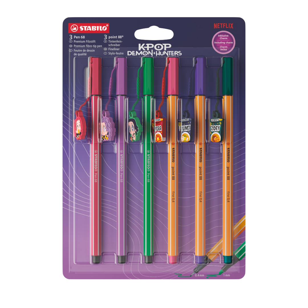 STABILO x KPop Demon Hunters point 88 + Pen 68 Set of 6 Assorted Characters Designs