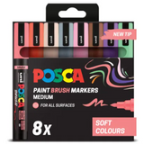 Uni POSCA Brush Marker Pen PC-5BR Medium Set of 8 Soft Colours