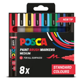 Uni POSCA Brush Marker Pen PC-5BR Medium Set of 8 Standard Colours