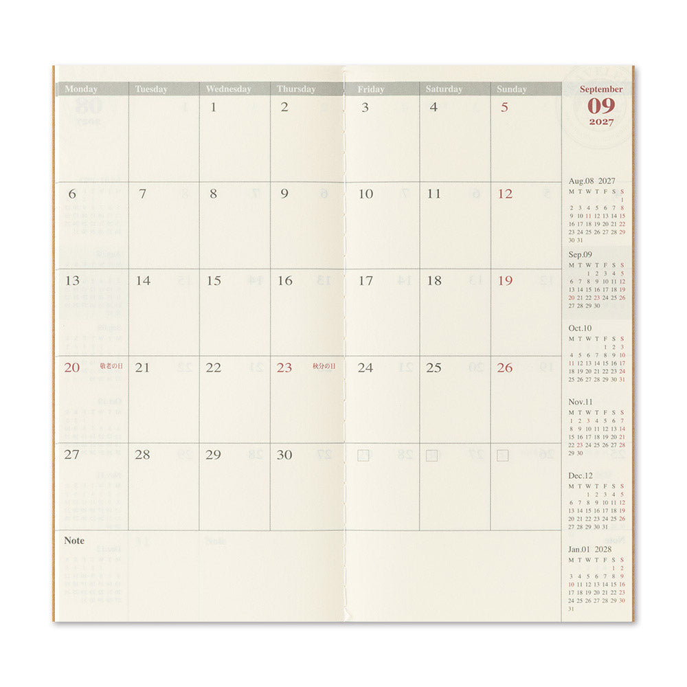 TRAVELER'S Company 2027 Notebook Refill Monthly