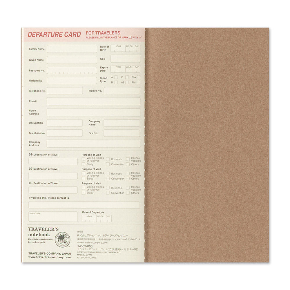 TRAVELER'S Company 2027 Notebook Refill Weekly & Memo