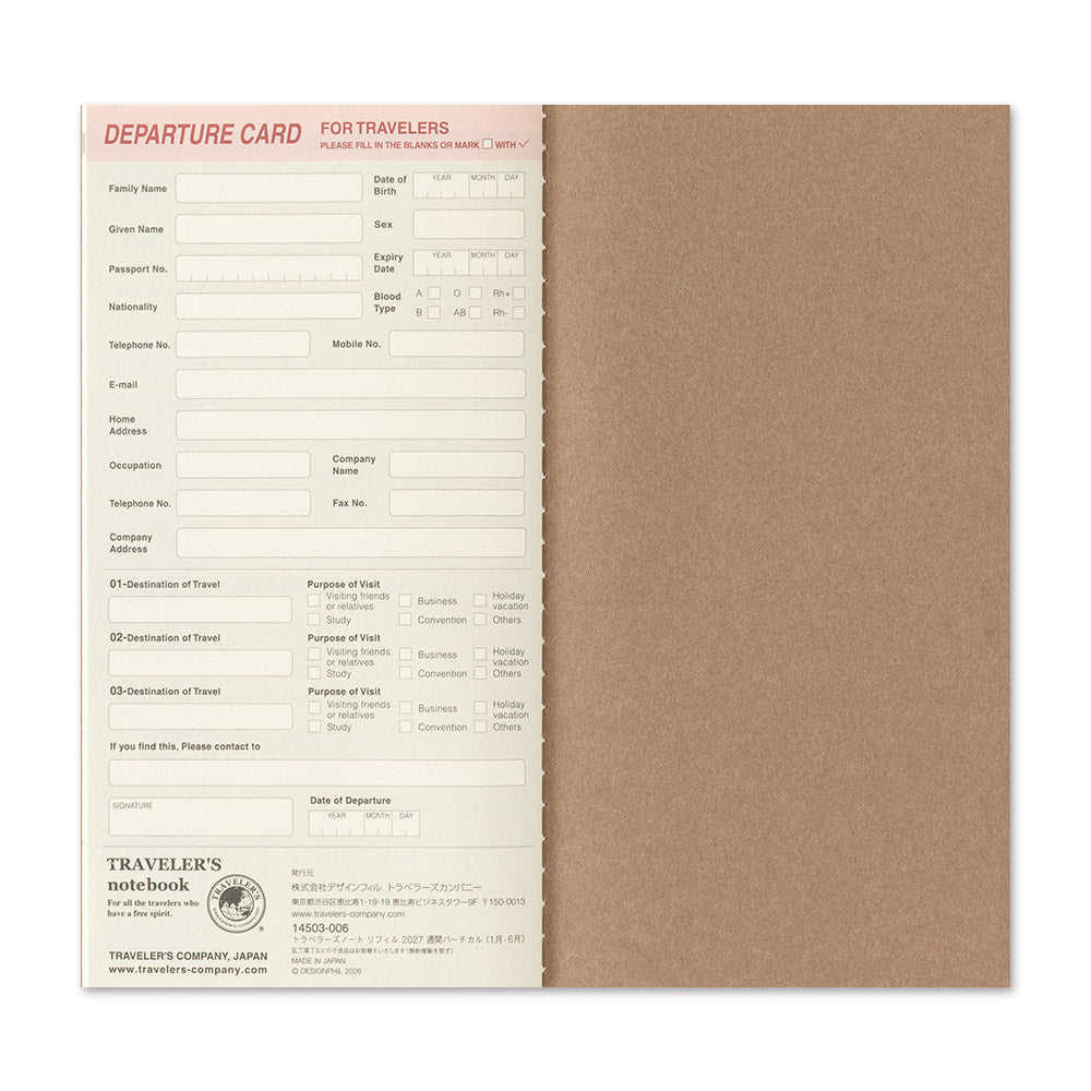 TRAVELER'S Company 2027 Notebook Refill Weekly Vertical