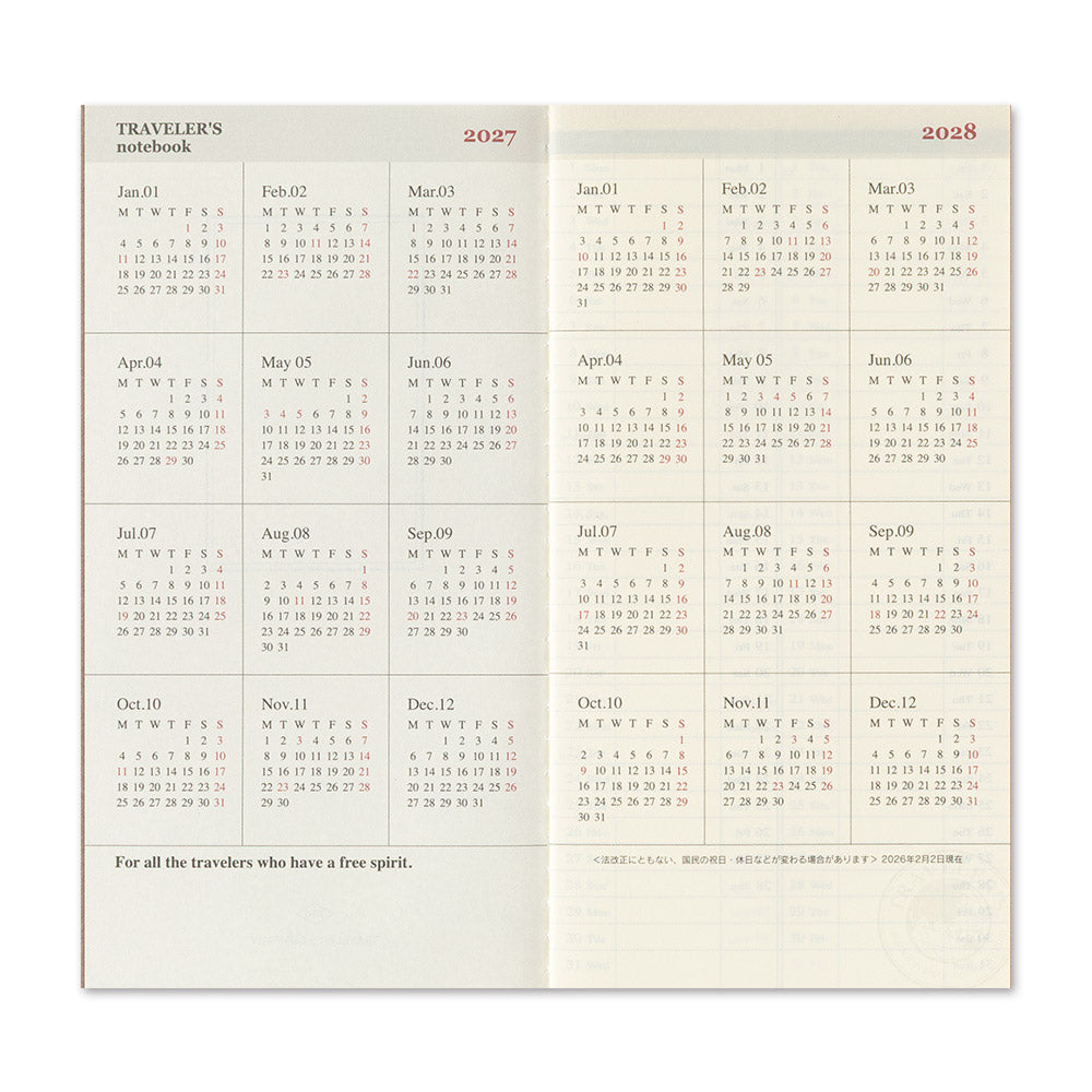 TRAVELER'S Company 2027 Notebook Refill Weekly Vertical