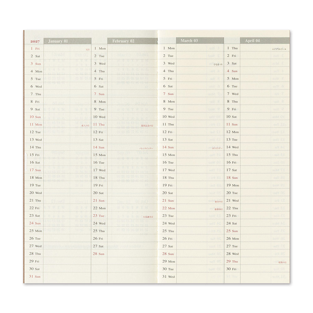 TRAVELER'S Company 2027 Notebook Refill Weekly Vertical