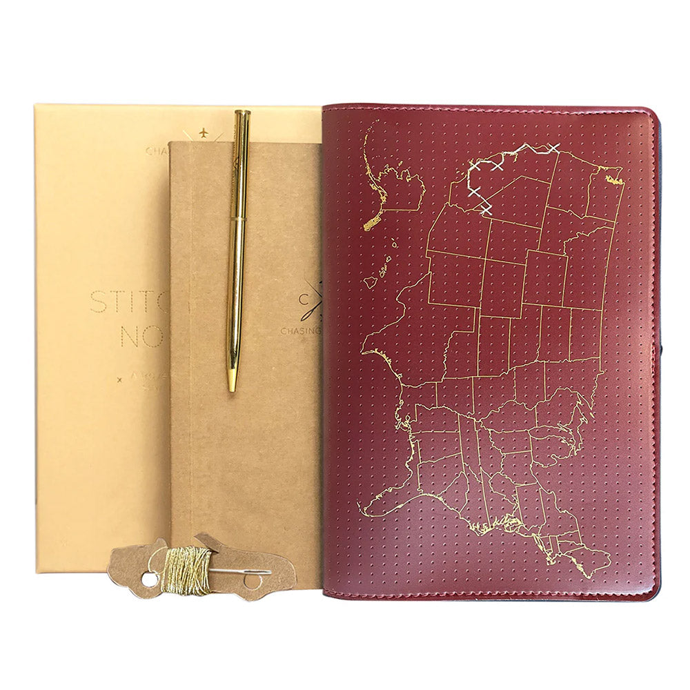 Ball Thread Notebooks Chasing Threads Stitch USA Travel Notebook Maroon
