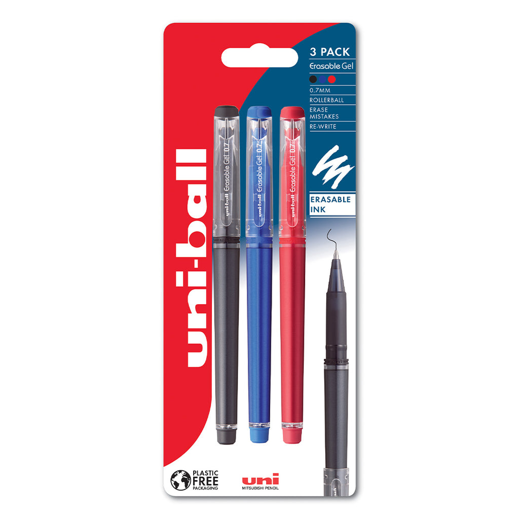 Uni-ball UF-222 Erasable Rollerball Pen 3-Piece Set Black Blue And Red by Uni at Cult Pens