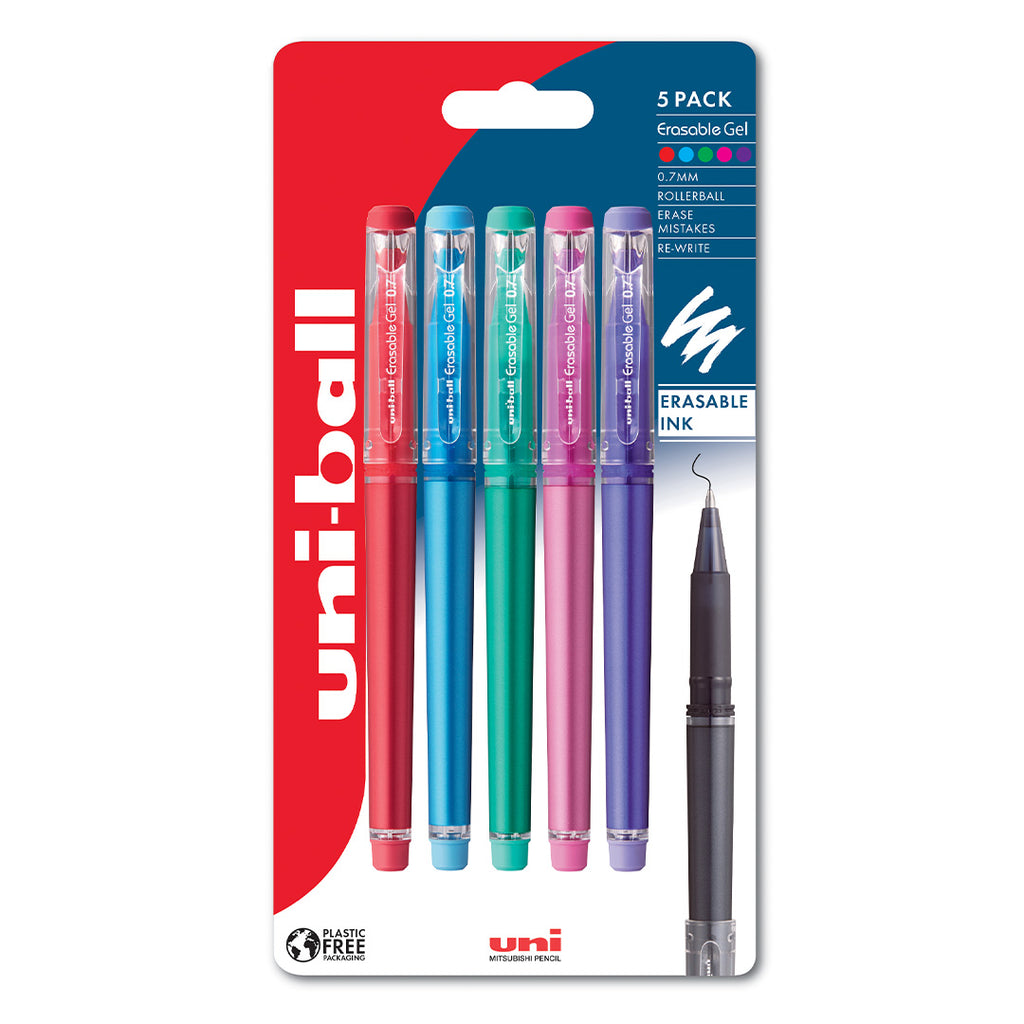 Uni-ball Erasable Rollerball Pen 5-Piece Set Red Blue Black Green Pink And Violet by Uni at Cult Pens