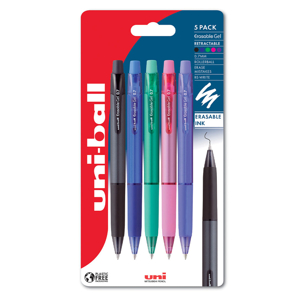 Uni-ball Erasable Retractable Rollerball Pen 5-Piece Set Red Blue Black Green Pink And Violet by Uni at Cult Pens