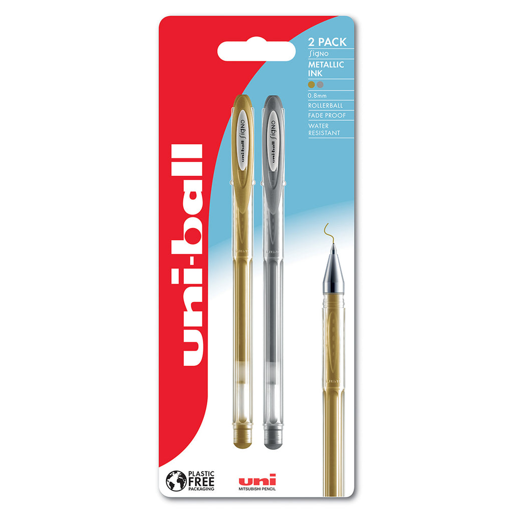 Uni-ball Um-120NM Signo Metallic Gel Rollerball Pen Set Gold & Silver by Uni at Cult Pens