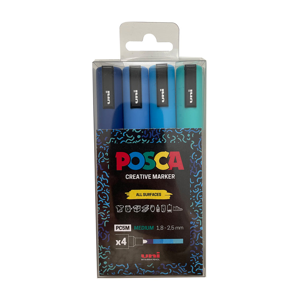 Uni POSCA PC-1m Blue Hues Set of 4 by Uni at Cult Pens
