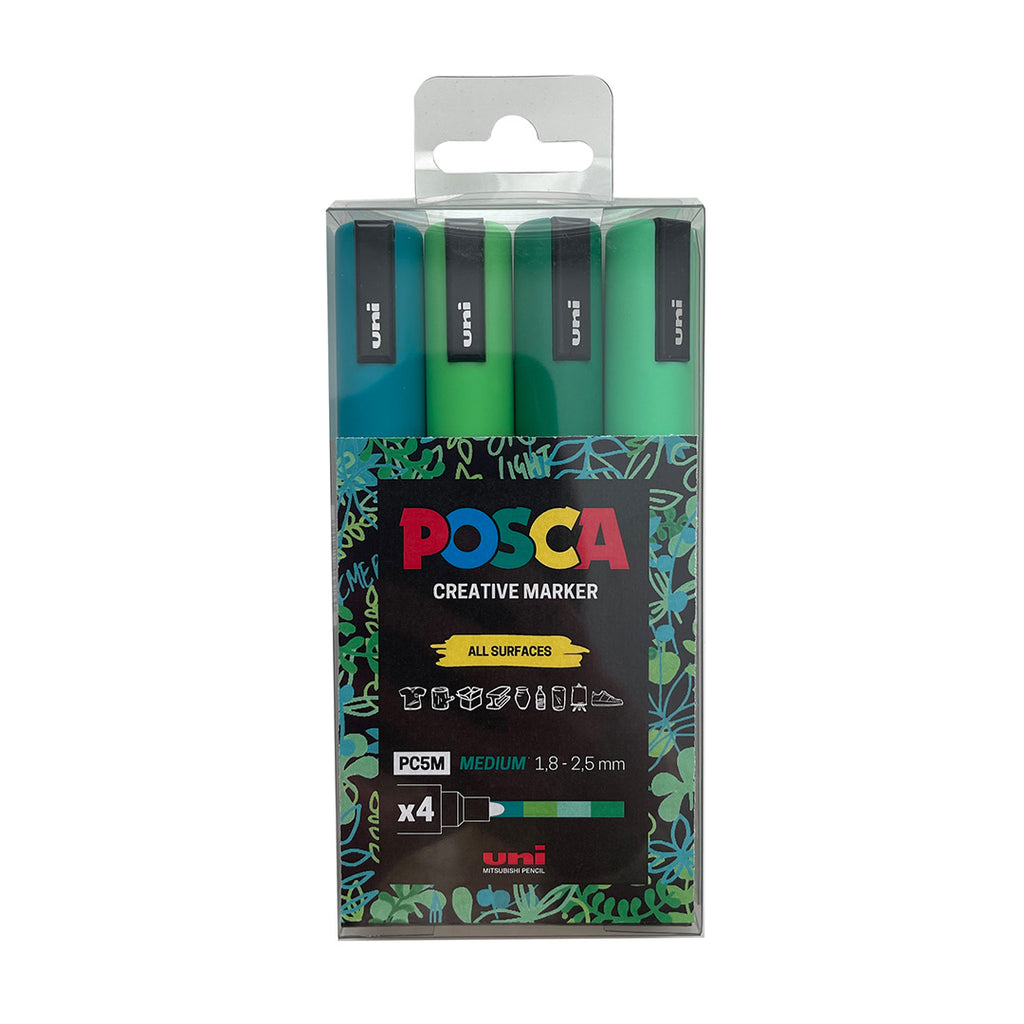 Uni POSCA PC-1m Green Shades Set of 4 by Uni at Cult Pens