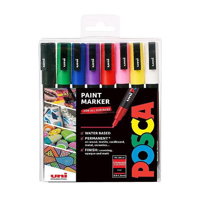 Uni POSCA Marker Pen PC-3M Fine Set of 8 Assorted
