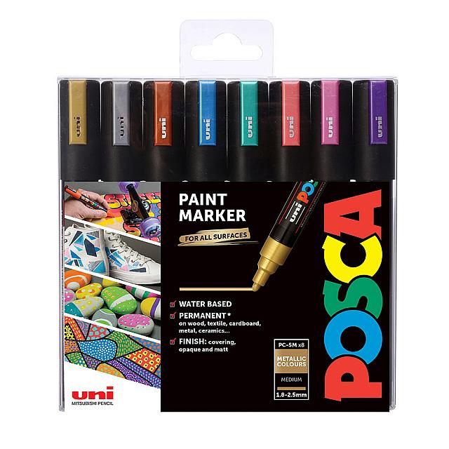 Uni POSCA Marker Pen PC-5M Medium Set of 8 Metallics