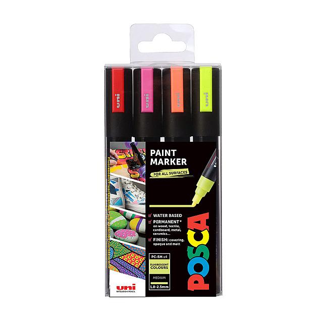 Uni POSCA Marker Pen PC-5M Medium Set of 4 Fluorescents
