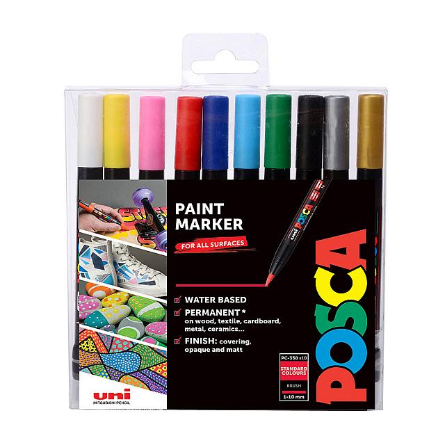 Uni POSCA Marker Pen PCF-350 Brush Set Of 10 Assorted