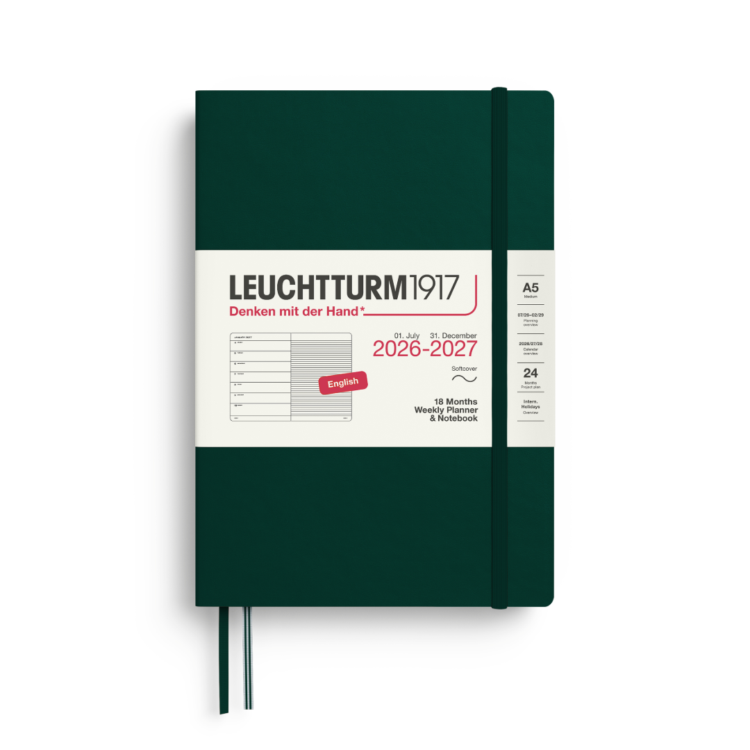 LEUCHTTURM1917 Weekly Planner & Notebook Medium (A5) 18 months 2026/2027 Softcover Forest Green