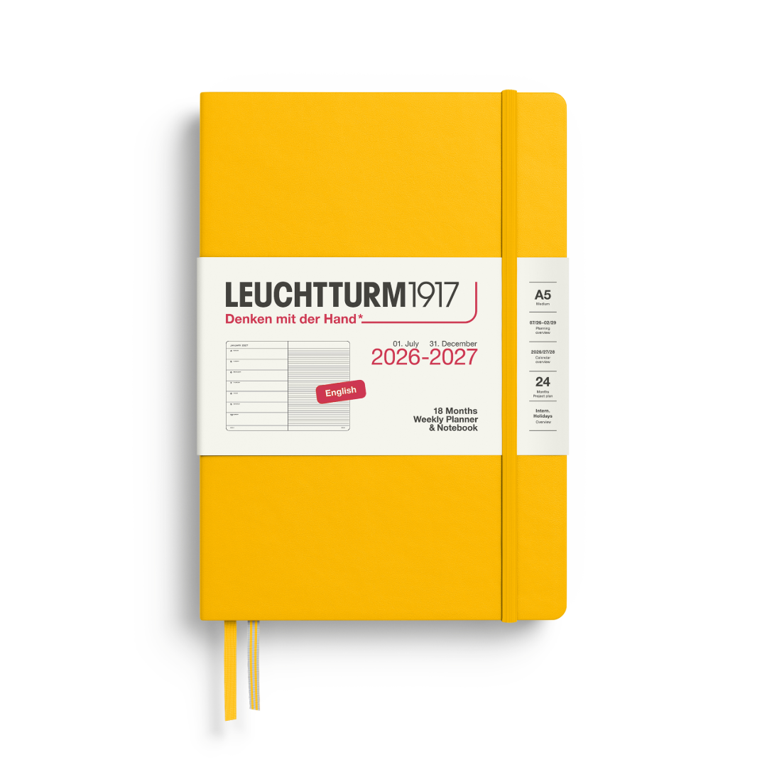 LEUCHTTURM1917 Weekly Planner & Notebook Medium (A5) 18 months 2026/2027 Sunflower