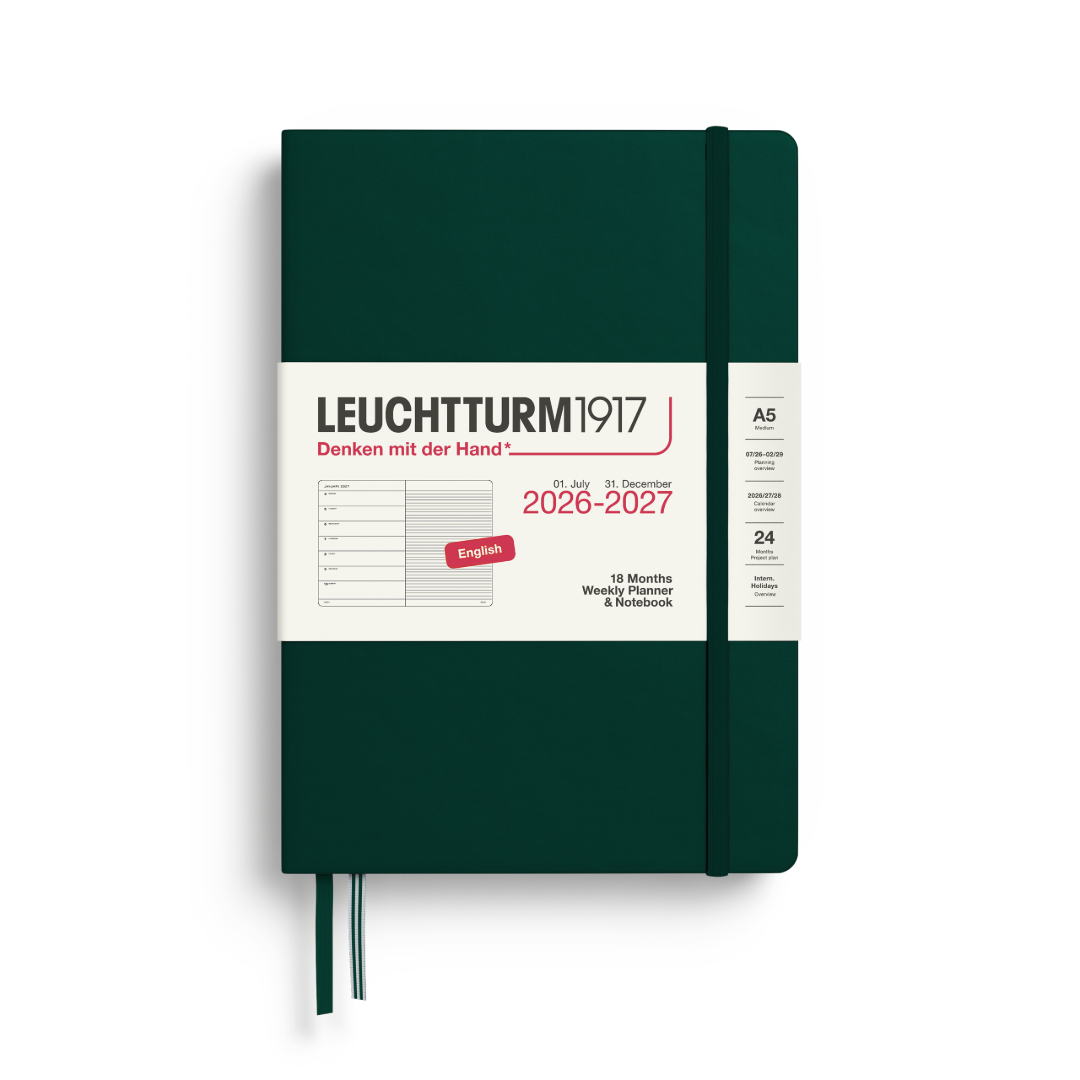LEUCHTTURM1917 Weekly Planner & Notebook Medium (A5) 18 months 2026/2027 Forest Green