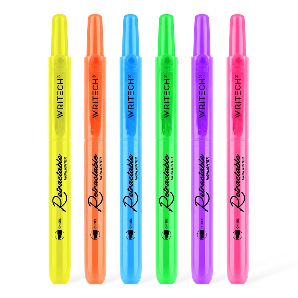WRITECH Retractable Highlighter Set of 6 Assorted Colours