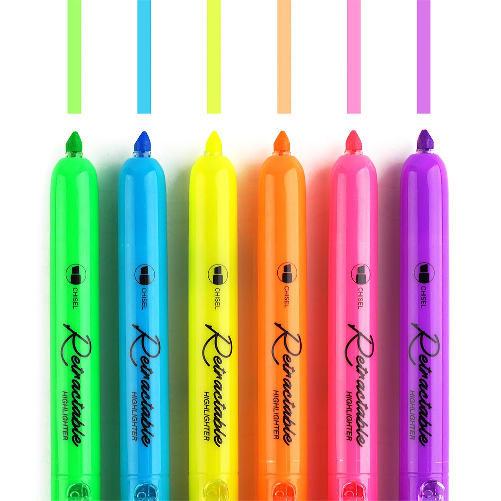 WRITECH Retractable Highlighter Set of 6 Assorted Colours