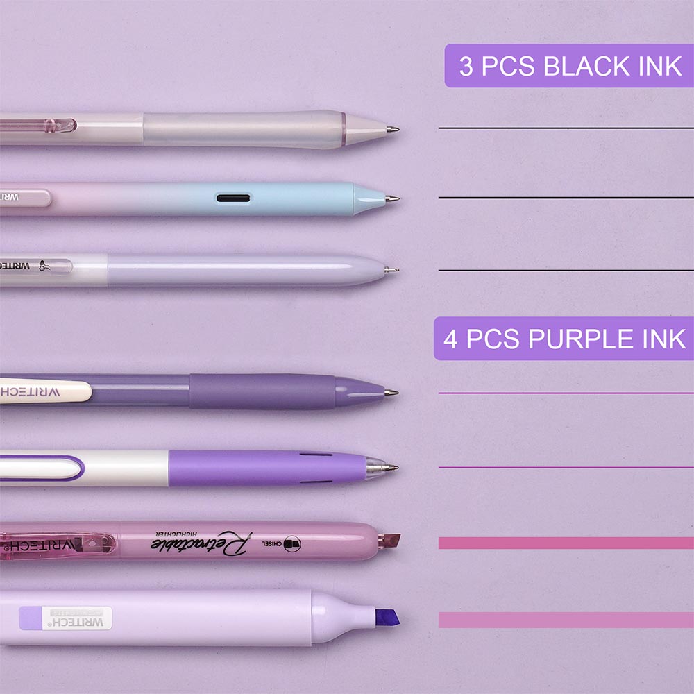 WRITECH 7 Piece Writing Set Purple and Black