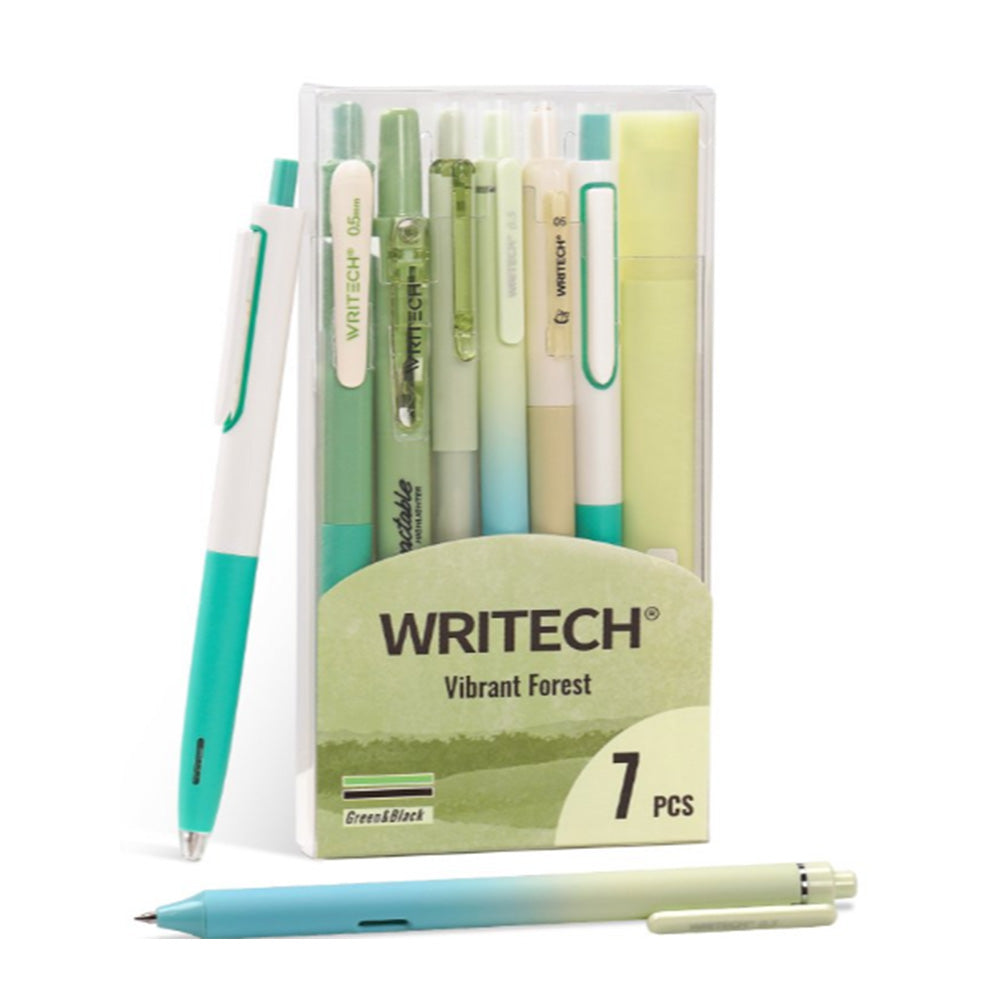 WRITECH 7 Piece Writing Set Green and Black