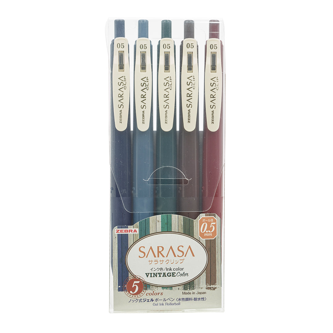 Zebra Sarasa Clip 0.5mm Gel Rollerball Pen Set of 5 Vintage Colours 1