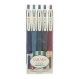 Zebra Sarasa Clip 0.5mm Gel Rollerball Pen Set of 5 Vintage Colours 1