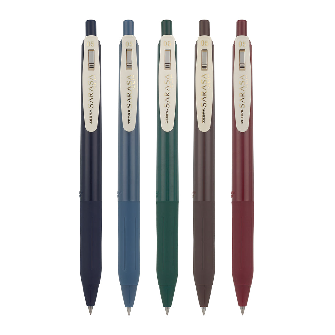 Zebra Sarasa Clip 0.5mm Gel Rollerball Pen Set of 5 Vintage Colours 1