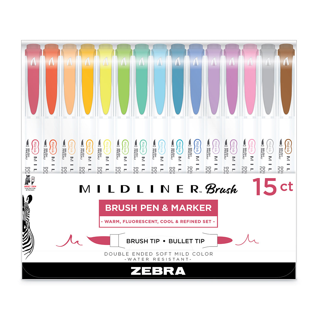 Zebra Mildliner Brush Pen Set of 15 Assorted