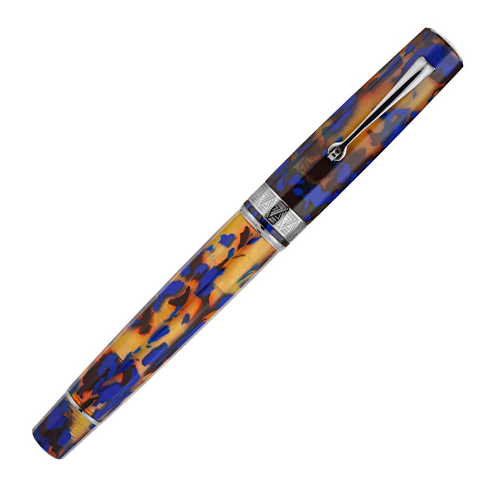 Omas Paragon Blue Lucen Silver Trim Fountain Pen 14k Nib