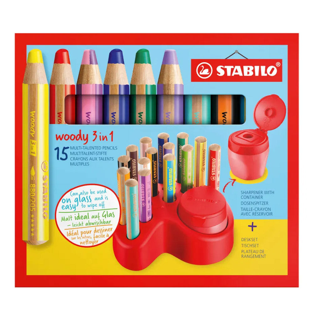 STABILO Woody 3-in-1 Multi-Talented Pencil Deskset of 15
