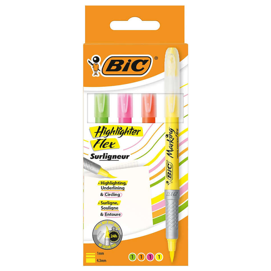 BIC Highlighter Flex Pen Wallet of 4 by BIC at Cult Pens