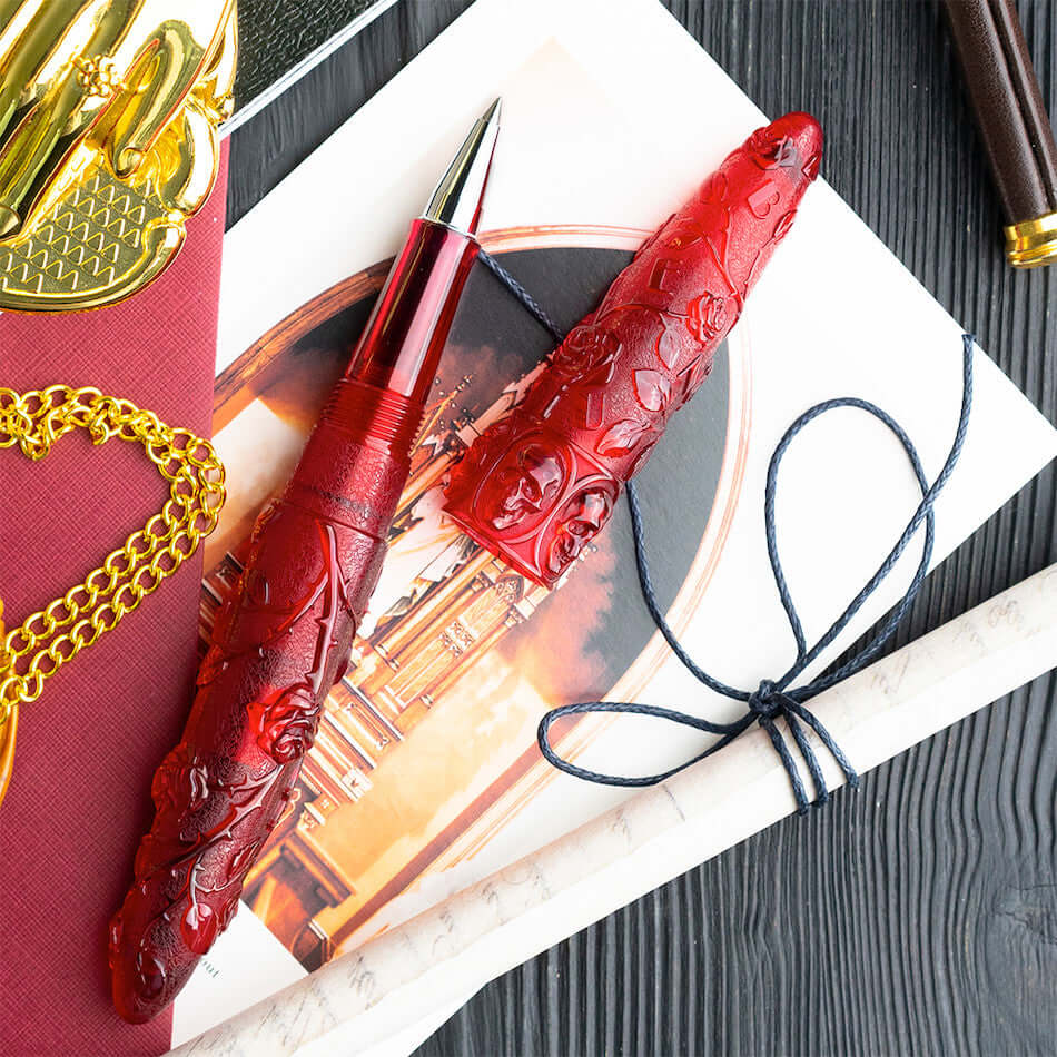 Benu Skull & Roses Rollerball Pen Red Rose by Benu at Cult Pens