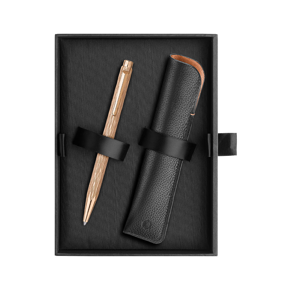 Caran d'Ache Ecridor Venetian Gilt Rose Ballpoint Pen and Leather Case Set by Caran d'Ache at Cult Pens