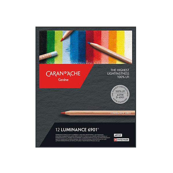 Caran d'Ache Luminance 6901 Professional Permanent Colour Pencil Box of 12 Assorted by Caran d'Ache at Cult Pens