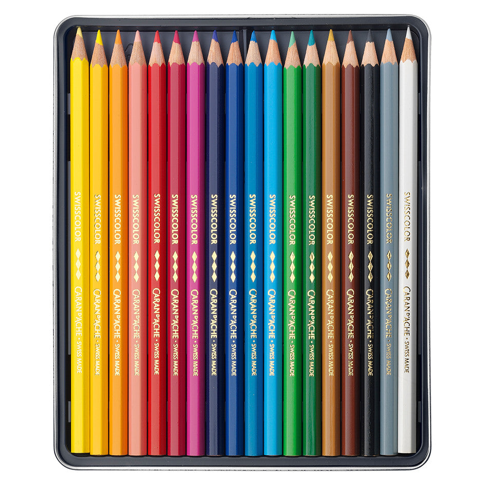 Caran d'Ache Swisscolor Water-Resistant Colouring Pencils Metal Box of 18 by Caran d'Ache at Cult Pens