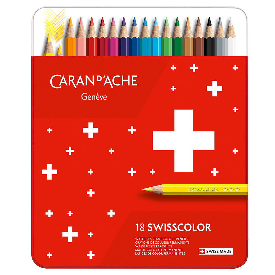 Caran d'Ache Swisscolor Water-Resistant Colouring Pencils Metal Box of 18 by Caran d'Ache at Cult Pens
