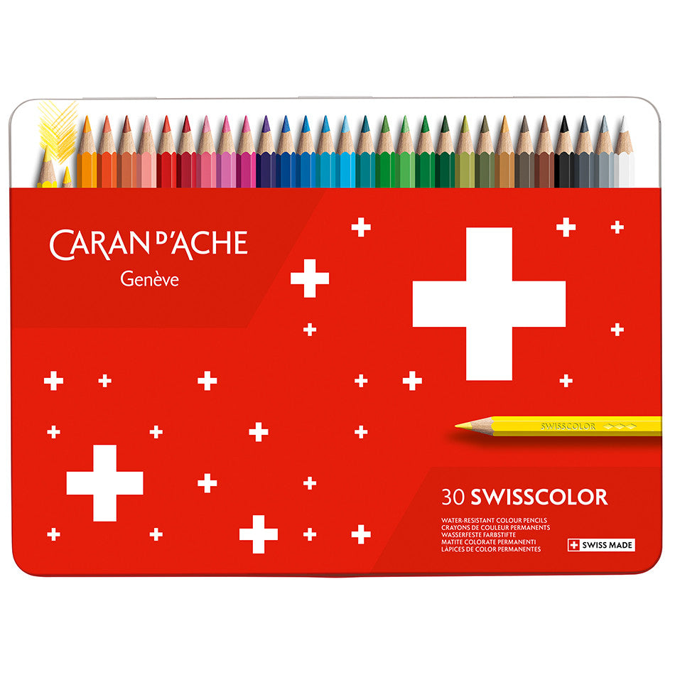 Caran d'Ache Swisscolor Water-Resistant Colouring Pencils Metal Box of 30 by Caran d'Ache at Cult Pens