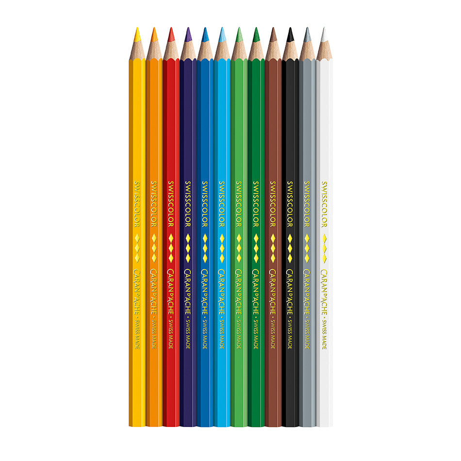 Caran d'Ache Swisscolor Water-Resistant Colouring Pencils Cardboard Box of 12 by Caran d'Ache at Cult Pens
