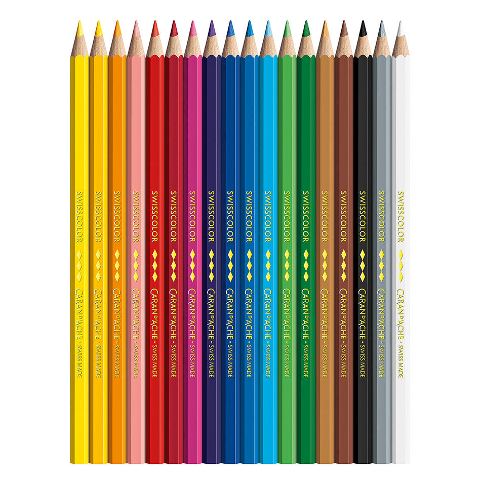 Caran d'Ache Swisscolor Water-Resistant Colouring Pencils Cardboard Box of 18 by Caran d'Ache at Cult Pens
