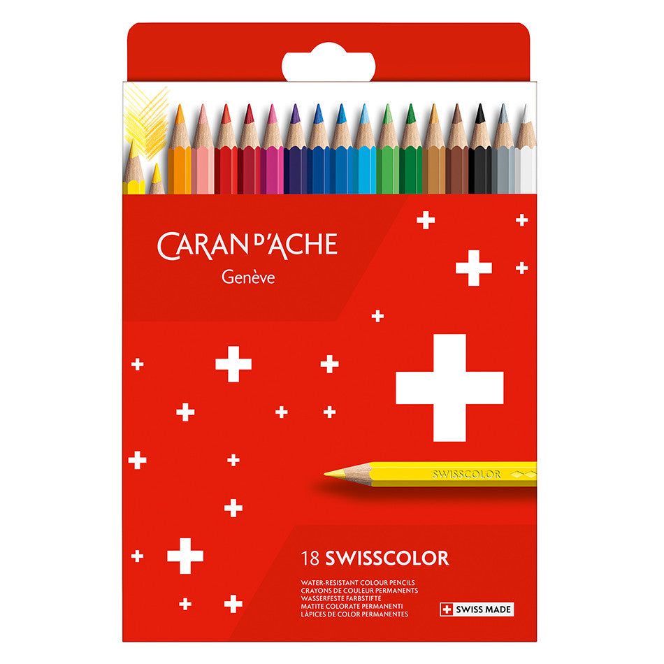 Caran d'Ache Swisscolor Water-Resistant Colouring Pencils Cardboard Box of 18 by Caran d'Ache at Cult Pens