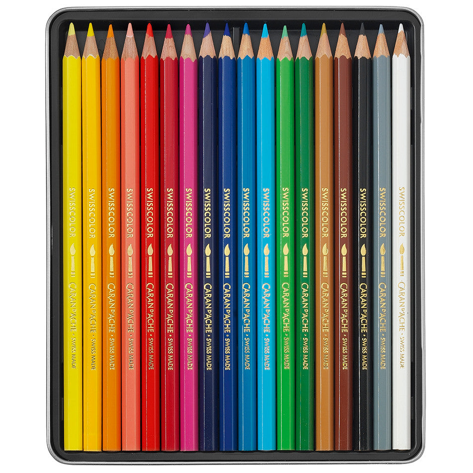 Caran d'Ache Swisscolor Water-Soluble Colouring Pencils Metal Box of 18 by Caran d'Ache at Cult Pens