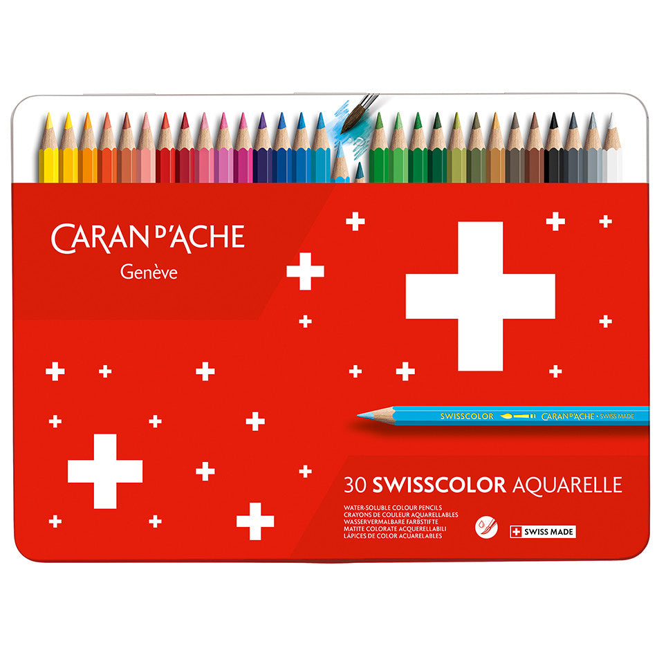 Caran d'Ache Swisscolor Water-Soluble Colouring Pencils Metal Box of 30 by Caran d'Ache at Cult Pens