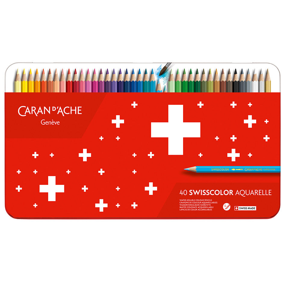 Caran d'Ache Swisscolor Water-Soluble Colouring Pencils Metal Box of 40 by Caran d'Ache at Cult Pens