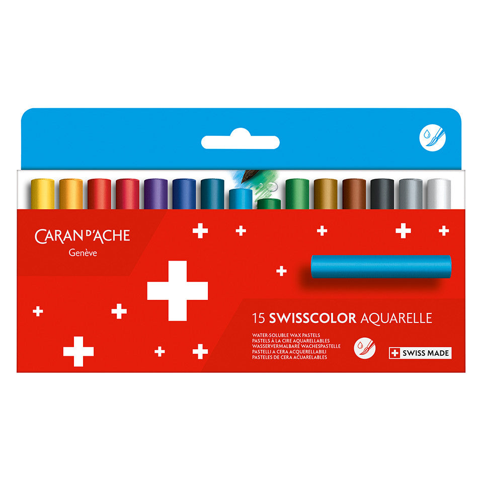 Caran d'Ache Swisscolor Water-Soluble Wax Pastels Box of 15 by Caran d'Ache at Cult Pens