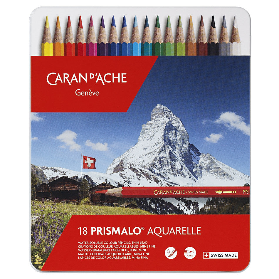 Caran d'Ache Prismalo Water-Soluble Colouring Pencils Tin of 18 by Caran d'Ache at Cult Pens